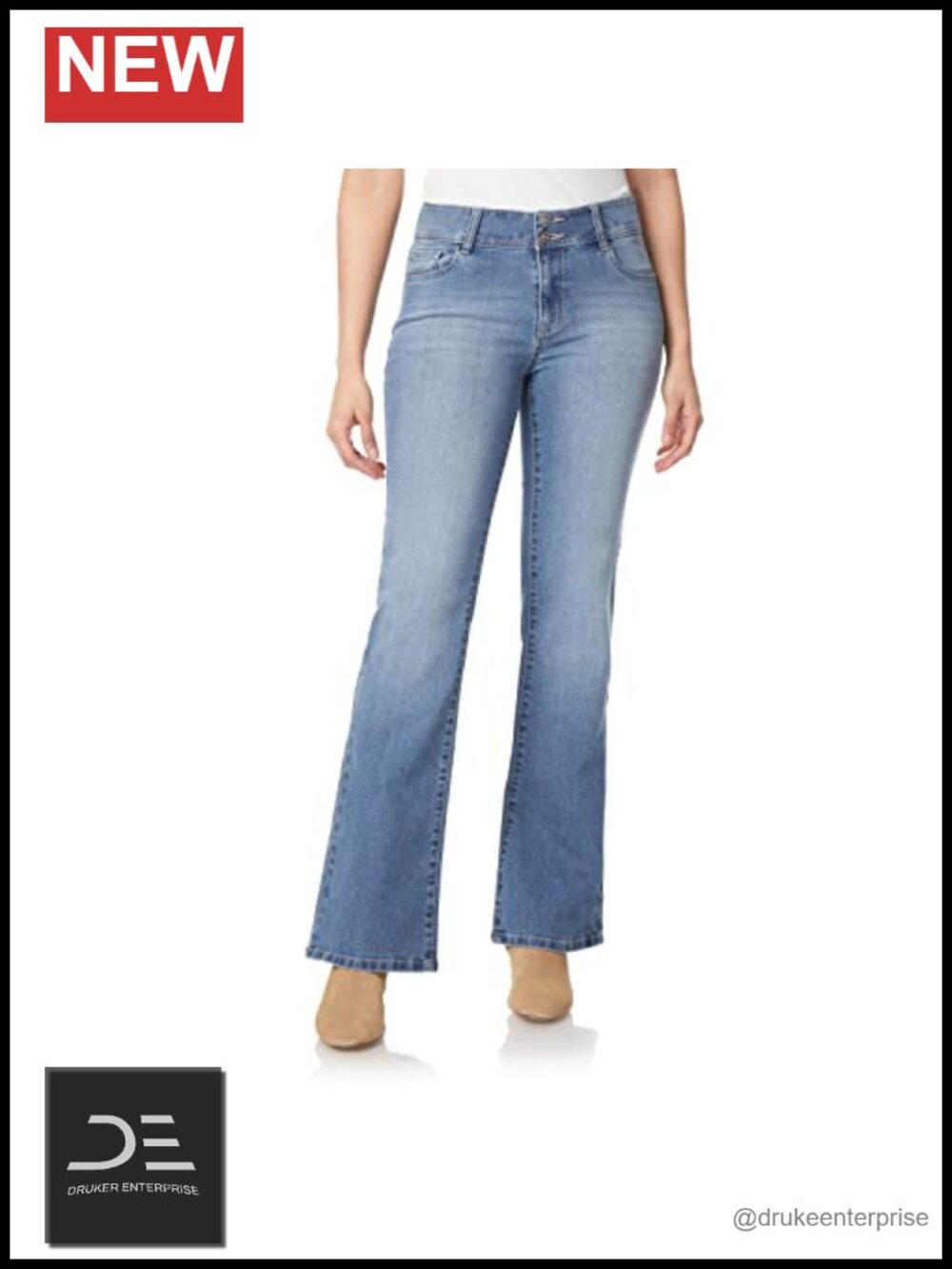 Women's Curvy High Rise Flare Jeans Insta Stretch Denim 33" Inseam